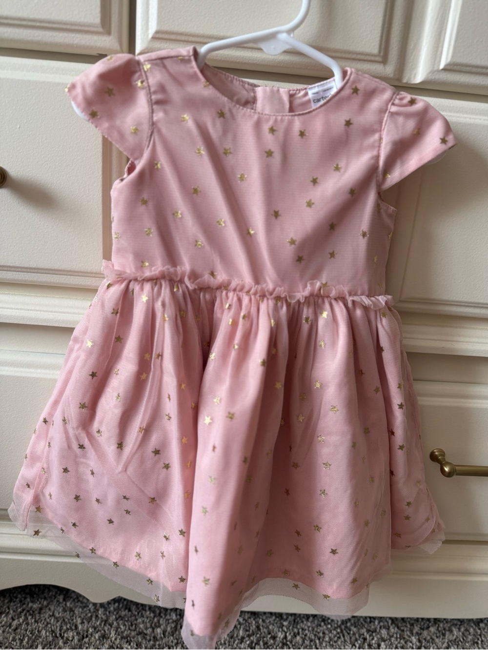 Carter’s Baby Girl Dress- Pink Gold Star Tulle Baby Dress- EUC- fancy outfit